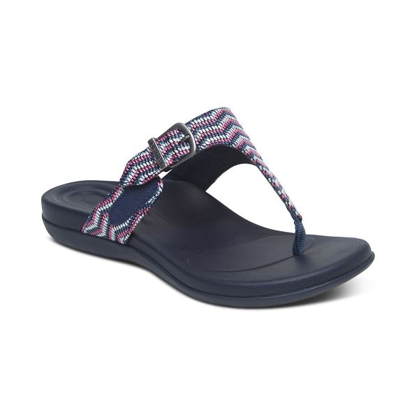 Aetrex Women's Rita Adjustable Flip Flops Navy Sandals UK 1087-597